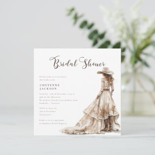 Western Cowgirl and Lace Cowboy Boots Baby Shower  招待状 (スタンド正面)