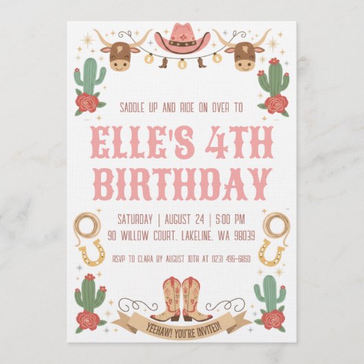 western cowgirl birthday invitations 招待状 (正面)
