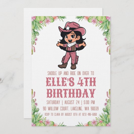 western cowgirl birthday invitations 招待状 (正面/裏面)