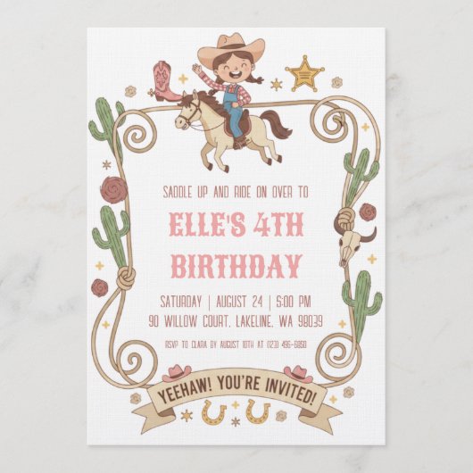 western cowgirl birthday invitations 招待状 (正面)