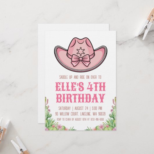 western cowgirl birthday invitations 招待状 (正面/裏面インサイチュ)