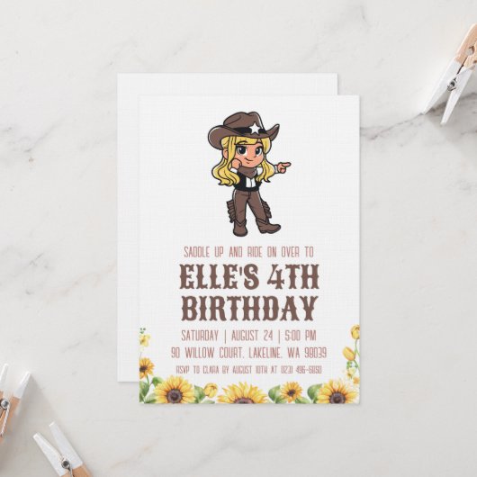 western cowgirl birthday invitations 招待状 (正面/裏面インサイチュ)