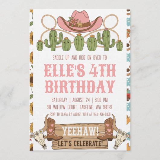 western cowgirl birthday invitations 招待状 (正面)