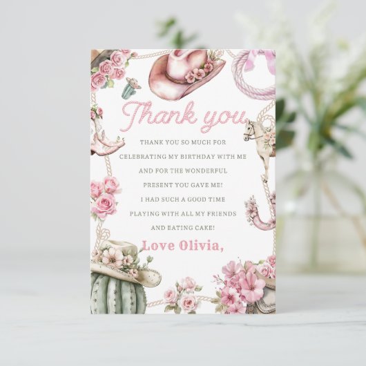Western Cowgirl Birthday Party Thank You Card サンキューカード (スタンド正面)
