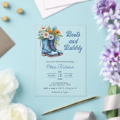 Western Cowgirl Blue Boots & Bubbly Bridal Shower  アクリル招待状 (インサイチュ (ウェディング))