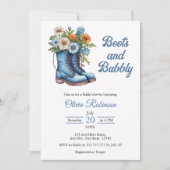 Western Cowgirl Blue Boots & Bubbly Bridal Shower  招待状 (正面)