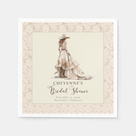 Western Cowgirl Boots and Lace Bridal Shower スタンダードカクテルナプキン (正面)