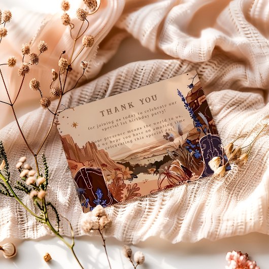 Western Cowgirl Cowboy First Birthday サンキューカード