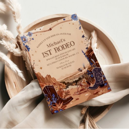 Western Cowgirl Cowboy First Birthday 招待状