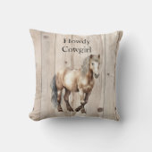 Western Cowgirl Cowboy Horse Faux Wood クッション (正面)