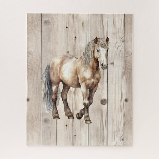 Western Cowgirl Cowboy Horse Faux Wood ジグソーパズル (縦)