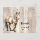 Western Cowgirl Cowboy Horse Faux Wood ポストカード (正面)