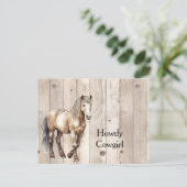 Western Cowgirl Cowboy Horse Faux Wood ポストカード (スタンド正面)