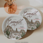 Western Cowgirl Girl Baby Shower ペーパープレート<br><div class="desc">Get ready to saddle up for a rootin'-tootin' cowgirl baby shower that captures the spirit of the Wild West! This charming design features a playful rope font that weaves its way through hand-illustrated scenes of rodeos and cowgirls, complete with galloping horses and desert landscapes. Perfect for any girl's baby shower,...</div>