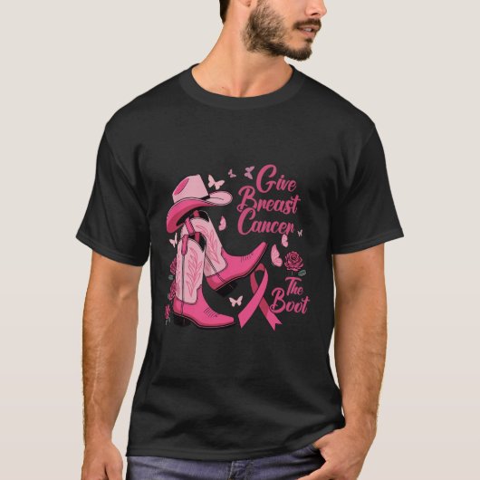 Western Cowgirl Give Breast Cancer The Boot Awaren Tシャツ (正面)