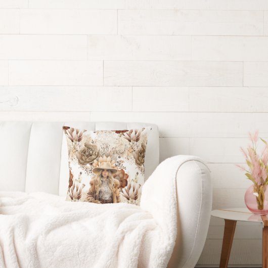 Western Cowgirl Horse Floral クッション (ソファ)