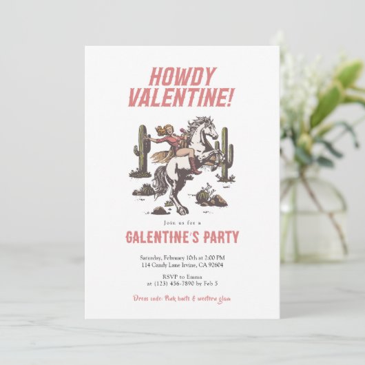 Western Cowgirl Howdy Valentine Galentine’s 招待状 (スタンド正面)