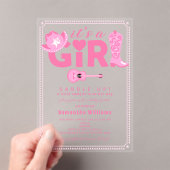 Western Cowgirl It's a Girl Pink Plaid Baby Shower アクリル招待状 (インサイチュ (ポータブル))