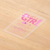 Western Cowgirl It's a Girl Pink Plaid Baby Shower アクリル招待状 (レイダウン)