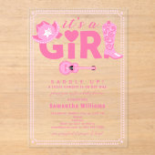 Western Cowgirl It's a Girl Pink Plaid Baby Shower アクリル招待状 (正面)