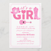 Western Cowgirl It's a Girl Pink Plaid Baby Shower 招待状 (正面)