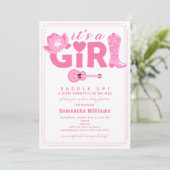 Western Cowgirl It's a Girl Pink Plaid Baby Shower 招待状 (スタンド正面)