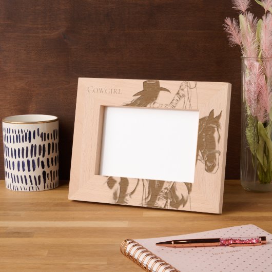 Western Cowgirl on Horse レーザー彫刻フレーム (左)