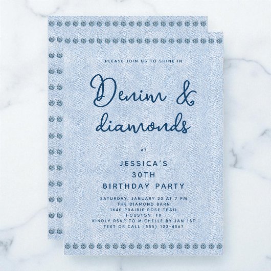 Western Denim and Diamonds 30歳の誕生日パーティー 招待状