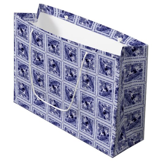 Western Denim Blue Delft Tile  ラージペーパーバッグ (正面アングル)