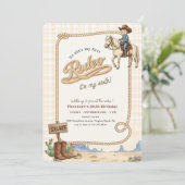 Western Desert Boy Plaid Cowboy Rodeo 6th Birthday 招待状 (スタンド正面)