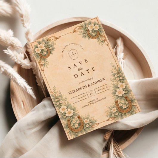 Western Desert Horseshoe Floral Wedding セーブザデート