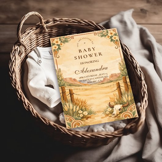 Western Desert Wildflower Baby Shower 招待状