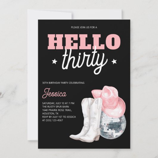 Western Disco Black Thirty 30th Birthday Party 招待状 (正面)