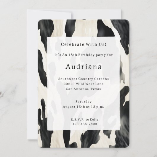 Western Farm Animal Cow 招待状 (正面)