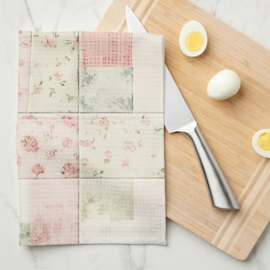 Western Farm Mint Pink Floral Quilt Patterns キッチンタオル (四つ折り)