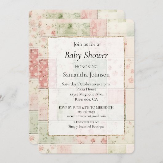 Western Farm Mint Pink Floral Quilt Patterns 招待状 (正面/裏面)