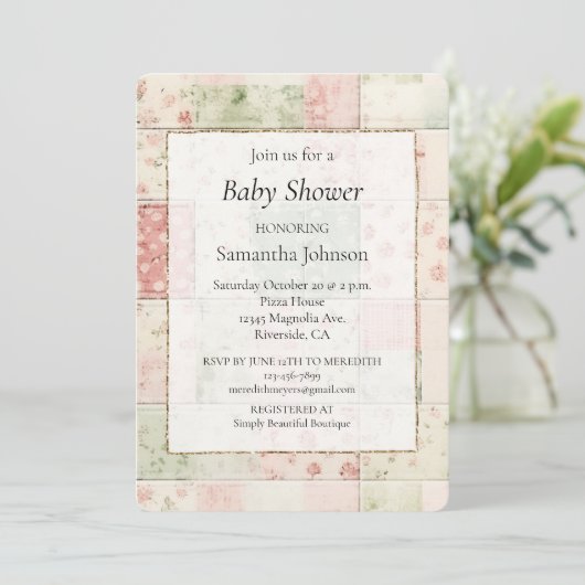 Western Farm Mint Pink Floral Quilt Patterns 招待状 (スタンド正面)