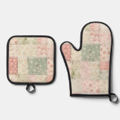 Western Farm Mint Pink Floral Quilt Patterns 鍋つかみ&鍋敷きセット (正面)