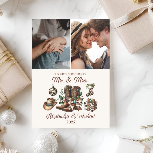 Western First Christmas As Mrs and Mr 2 Photo  シーズンカード