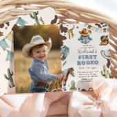 Western First Rodeo Boy 1st birthday photo 招待状