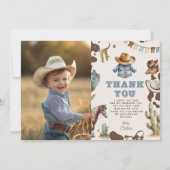 Western First Rodeo boy birthday photo 感謝してい you 招待状 (正面)
