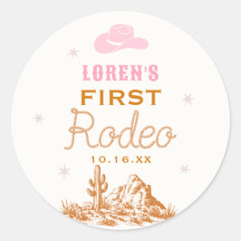 Western First Rodeo Cowgirl 1st Birthday ラウンドシール