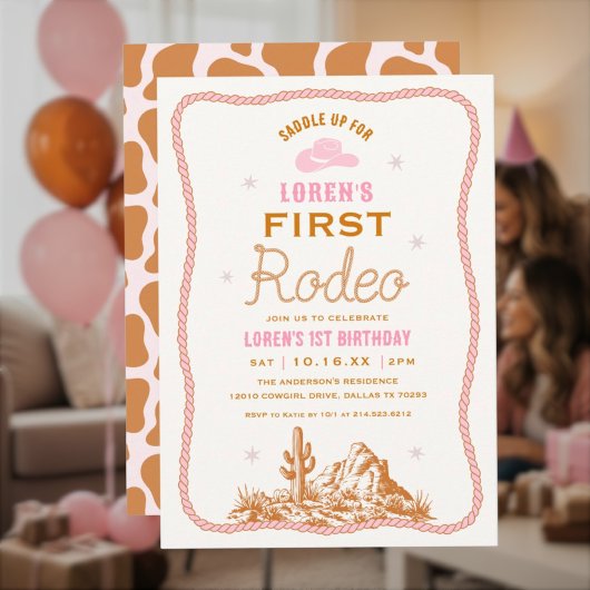 Western First Rodeo Cowgirl 1st Birthday 招待状