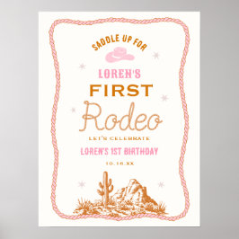 Western First Rodeo Cowgirl 1st Birthday Welcome ポスター