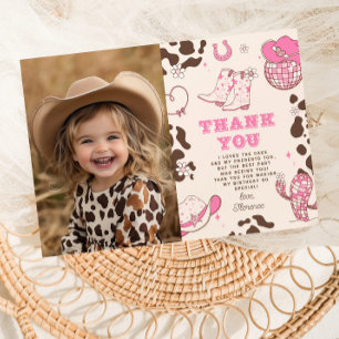 Western First Rodeo girl birthday photo 感謝してい you 招待状
