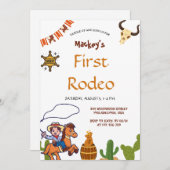 Western First Rodeo Wild West Cowboy Blue Birthday 招待状 (正面/裏面)