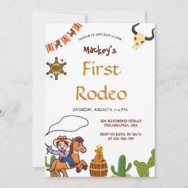 Western First Rodeo Wild West Cowboy Blue Birthday 招待状