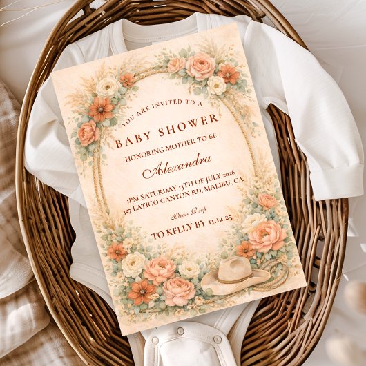 Western Floral Cowgirl Baby Shower 招待状
