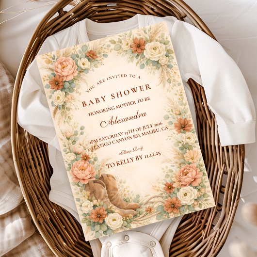 Western Floral Cowgirl Baby Shower 招待状