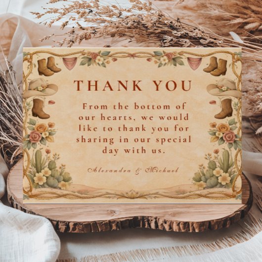 Western Floral Cowgirl Wedding サンキューカード